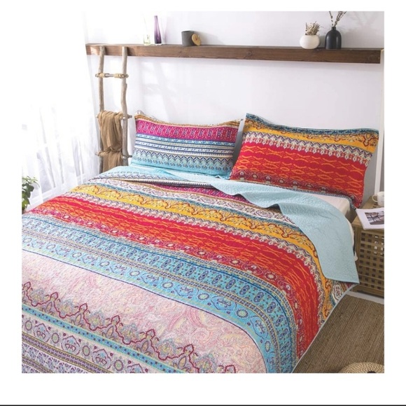 🆕️ Boho Quilt Set King 3pc Coverlet New - Picture 2 of 8